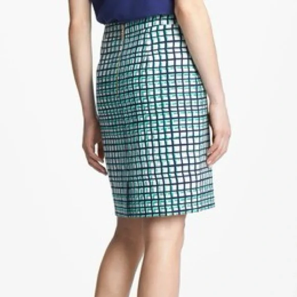 EUC KATE SPADE Stylish Green and White Checkered Mid Length Skirt, Fully Lined - Picture 3 of 16